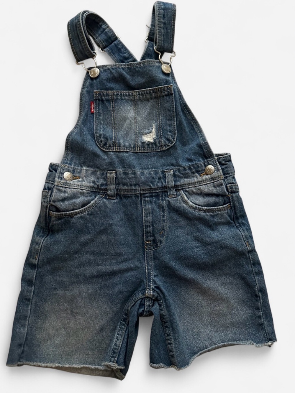 Levi's Kids Distressed Dark Blue Denim Short Overalls